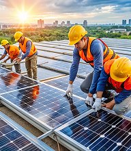 Solar panel installation team
