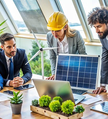 Solar energy consultants reviewing a project
