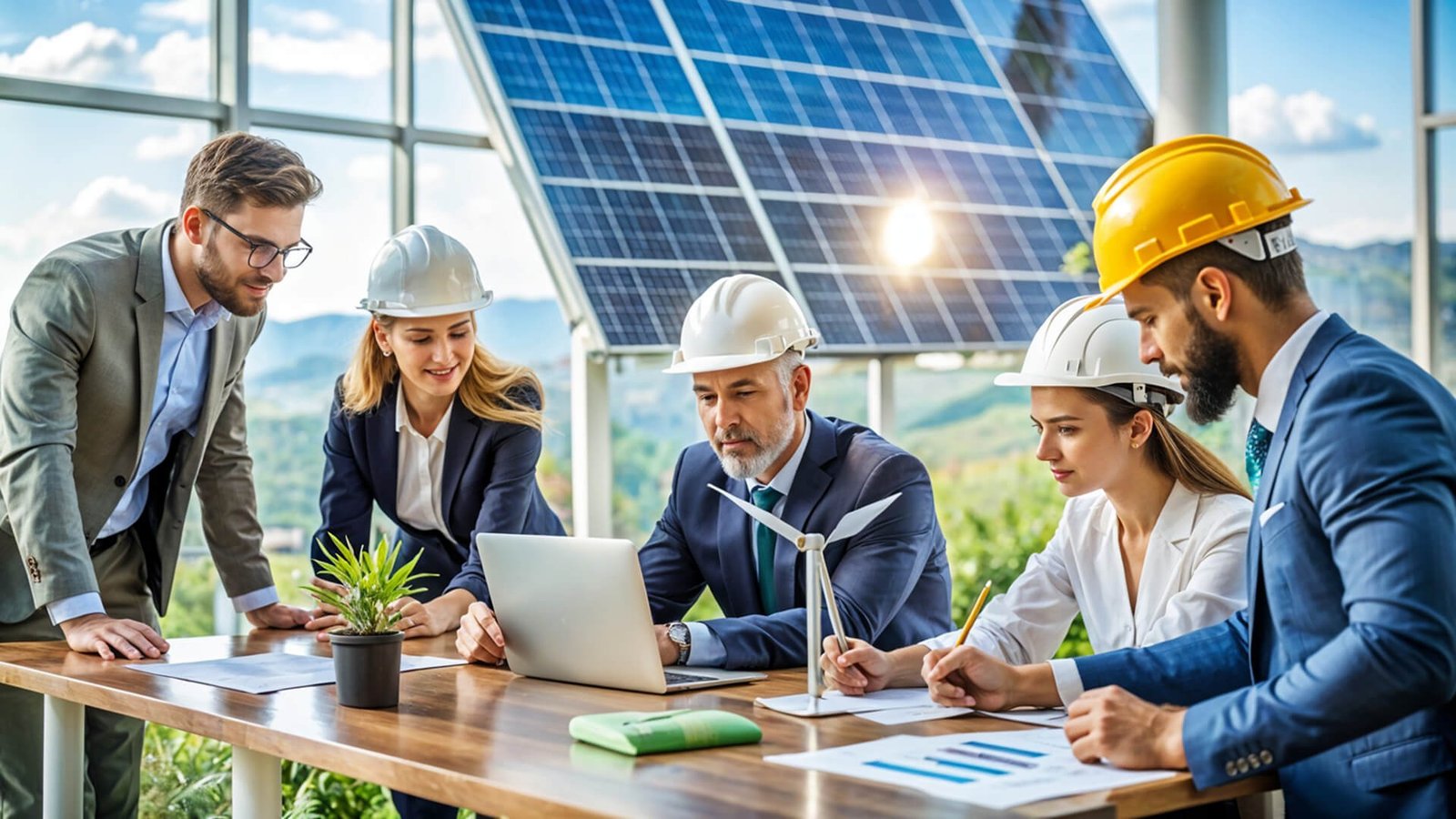 Solar energy professionals planning a renewable energy project