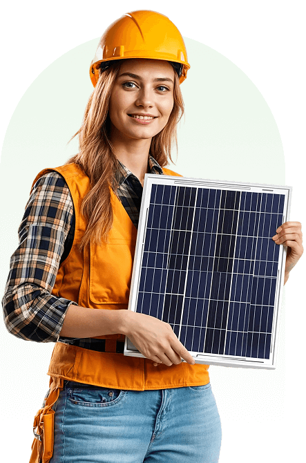 Solar installation professional holding a solar panel